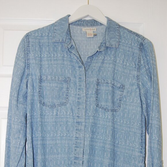 Carbon 2 Cobalt patterned split-back chambray shirt - Picture 1 of 7